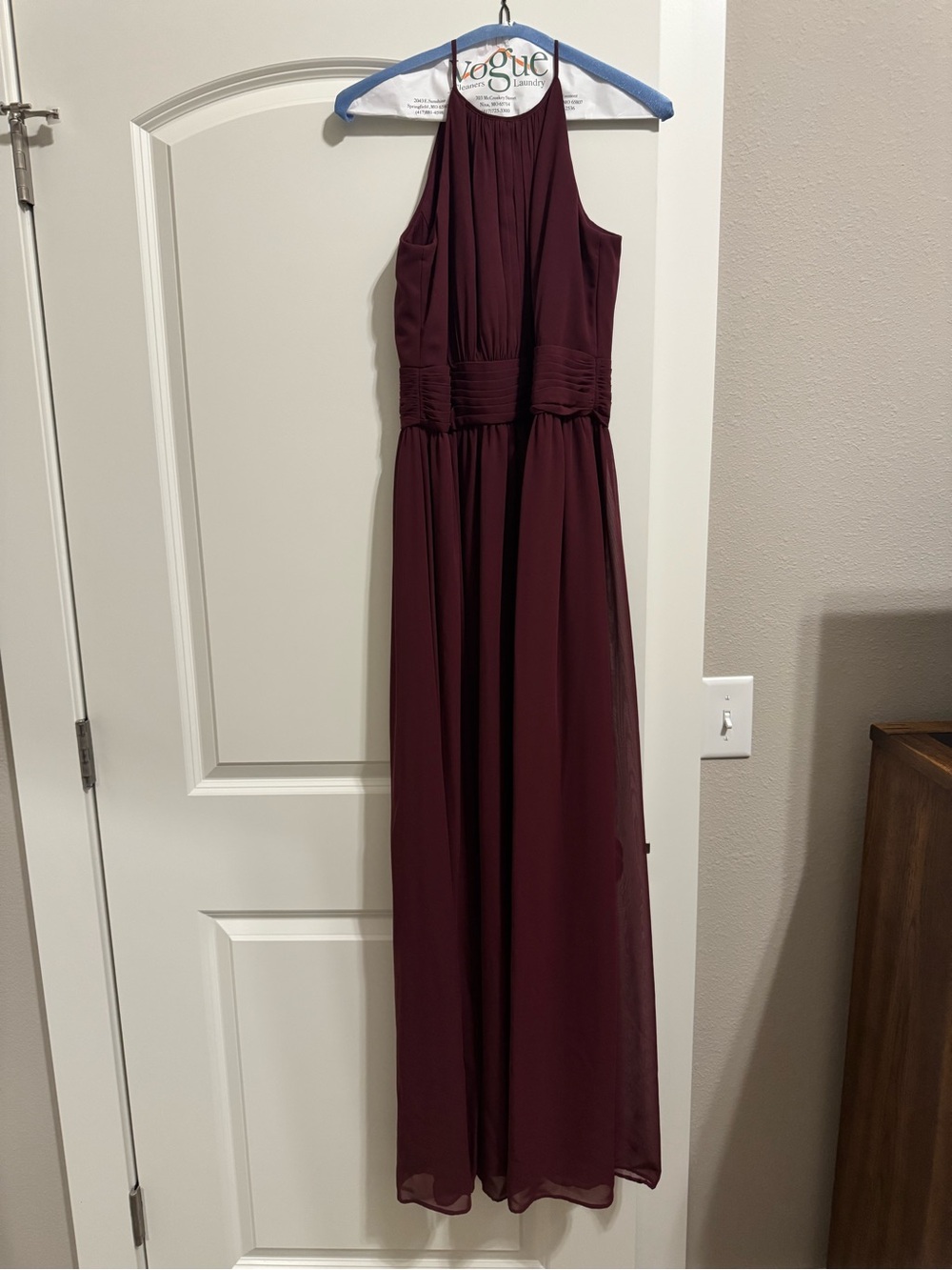 David's Bridal Burgundy Halter Maxi Dress